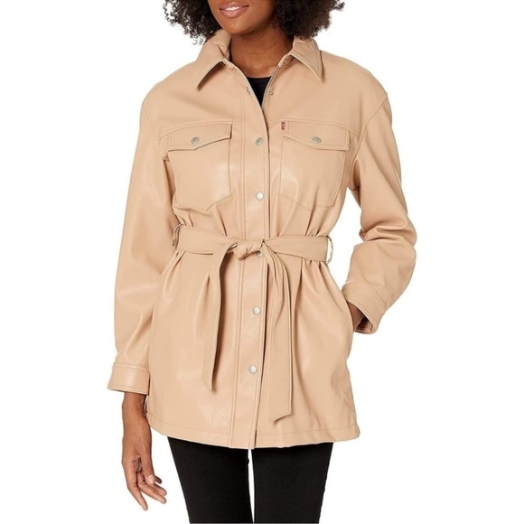 Levi's Women's Faux Leather Belted Shirt Jacket - Picture 1 of 14